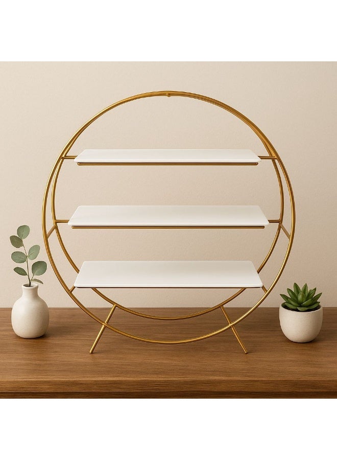 ناما استاند اطباق معدن 3 دور مقاس 55 سم  ومعاه 3 طبق بورسلين مقاس 40*25 سم - Image 1