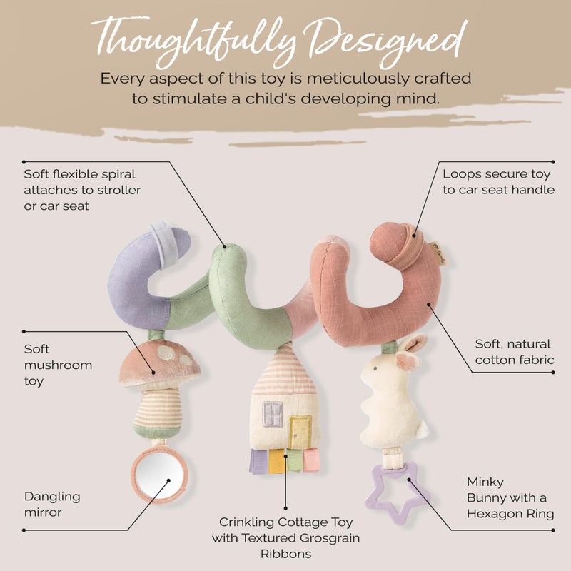 Itzy Ritzy لعبة نشاط كرسي السيارة وعربة الأطفال من إيتزي ريتزي - ألعاب عربة الأطفال وكراسي السيارة للأعمار من 0 شهر وما فوق - تشمل الألعاب المعلقة حلقة متدلية، مرآة وأشرطة ذات ملمس (قوس قزح باهت) - Image 5