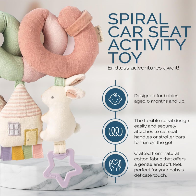 Itzy Ritzy لعبة نشاط كرسي السيارة وعربة الأطفال من إيتزي ريتزي - ألعاب عربة الأطفال وكراسي السيارة للأعمار من 0 شهر وما فوق - تشمل الألعاب المعلقة حلقة متدلية، مرآة وأشرطة ذات ملمس (قوس قزح باهت) - Image 4