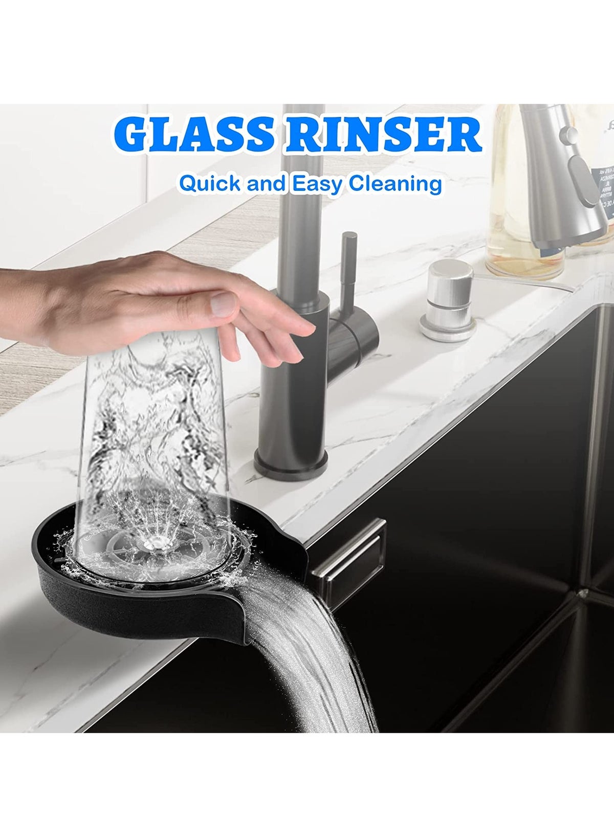 Generic High-Pressure Cup Washer For Sink – Brass Rod, Push-Button Glass Rinser, Fits Cups Under 11cm (Black, Replacement Part)