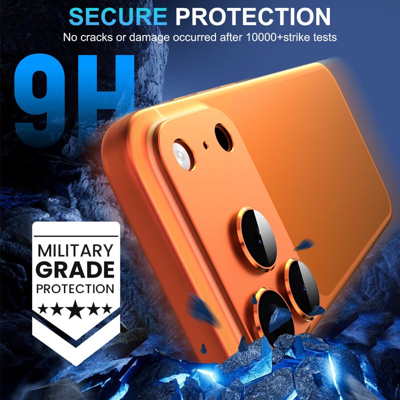 Suoman for iPhone 17 Pro Camera Lens Protector, [All-in-one Frosted] [Strong-Adhesion] Metal Frame Tempered Glass Camera Lens Cover-Orange - Image 5