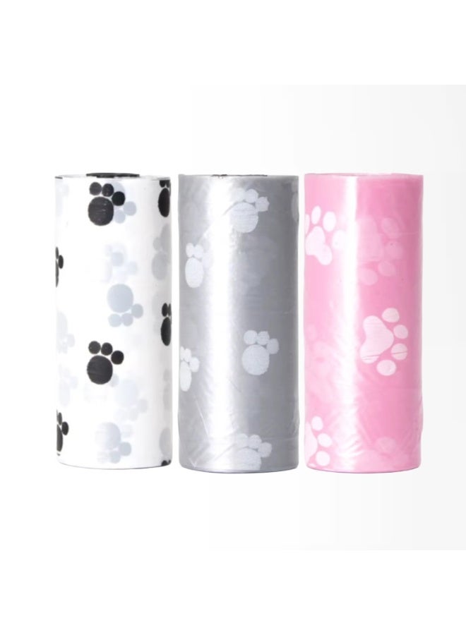 3-Pack Pet Waste Bags with Paw Print Design – Durable, Leak-Resistant Cat and Dog Poop Bags, Compatible with Scoops and Bag Holders