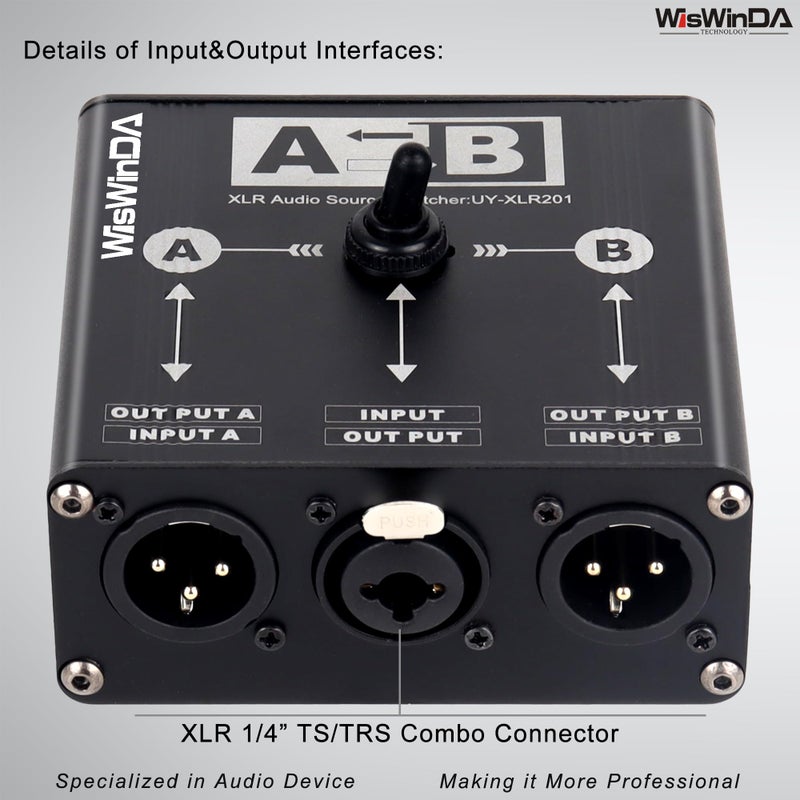 WisWinDa Pro XLR Passive A/B Switch Box Reversible Operation Design Balanced Audio Converter 2 Channel HiFi Stereo Audio Selector No Loss Switching Aluminum Shell (XLR A/B Swtich Box (F-2M)) - Image 4
