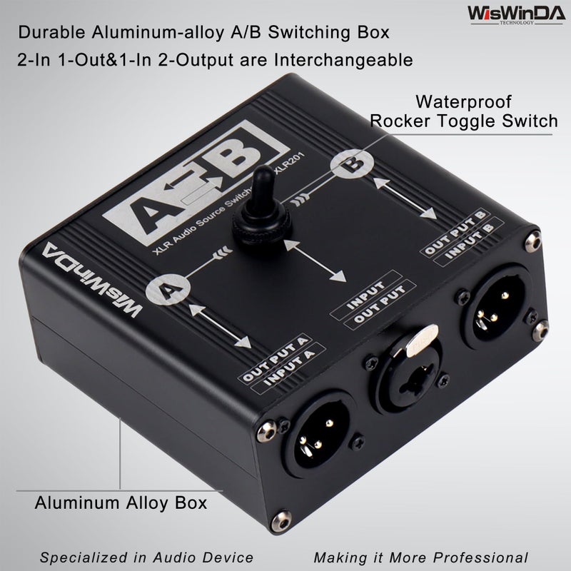 WisWinDa Pro XLR Passive A/B Switch Box Reversible Operation Design Balanced Audio Converter 2 Channel HiFi Stereo Audio Selector No Loss Switching Aluminum Shell (XLR A/B Swtich Box (F-2M)) - Image 3