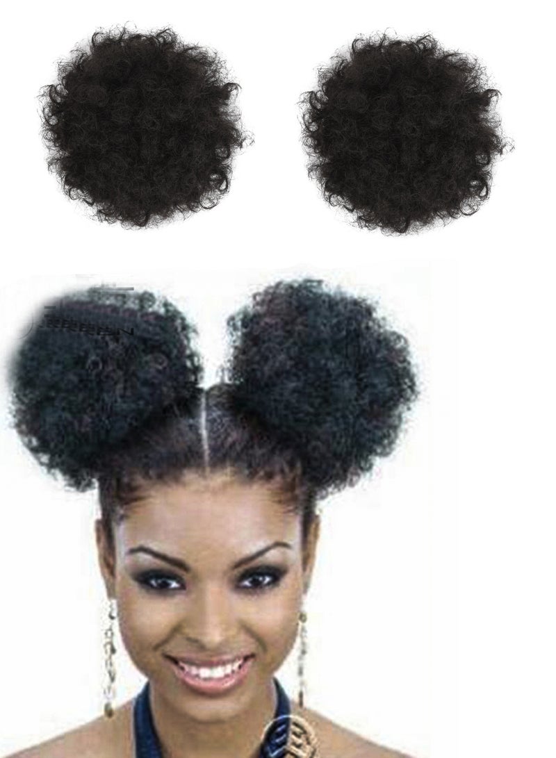 إستيل شعر مستعار صناعي قصير مجعد على شكل ذيل حصان أمريكي أفريقي غريب مجعد ملفوف برباط منتفخ على شكل ذيل حصان شعر مستعار مع مشبكين صغير طبيعي أسود - Image 1