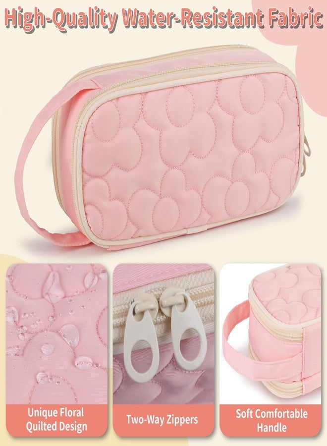 Bunnychill Pencil Case For Girls,Flower Quilted Large Capacity Pencil Pouch With 2 Compartment, Zipper Pencil Bag With Handle, Women Soft Pencil Box For Middle School Office College - Image 5