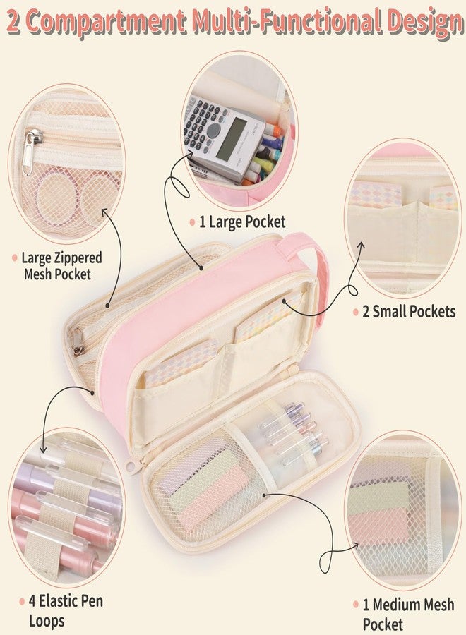 Bunnychill Pencil Case For Girls,Flower Quilted Large Capacity Pencil Pouch With 2 Compartment, Zipper Pencil Bag With Handle, Women Soft Pencil Box For Middle School Office College - Image 4