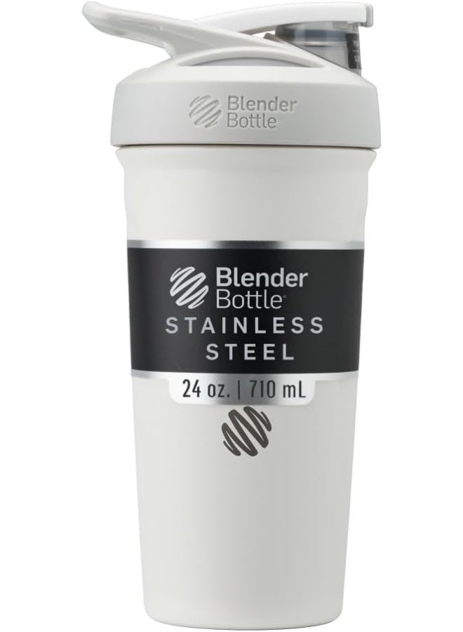 Blender Bottle زجاجة خلط سترادا كوب شاكر معزول من الفولاذ المقاوم للصدأ مع خفاقة سلكية، 24 أونصة، أبيض - Image 1