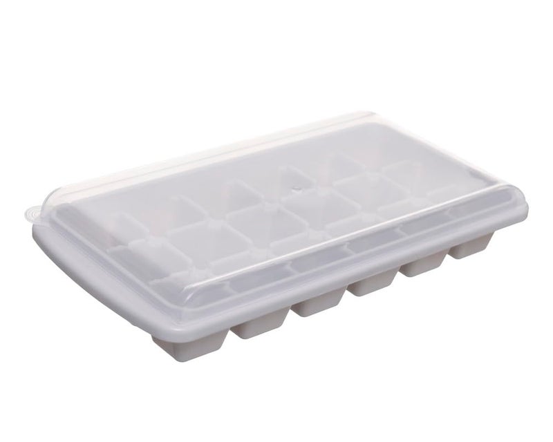 Plastic Ice Cube Tray 18 Cubes with Airtight Lid Leakproof Durable Flexible Easy to Remove Dishwasher Safe Light Grey - Image 1