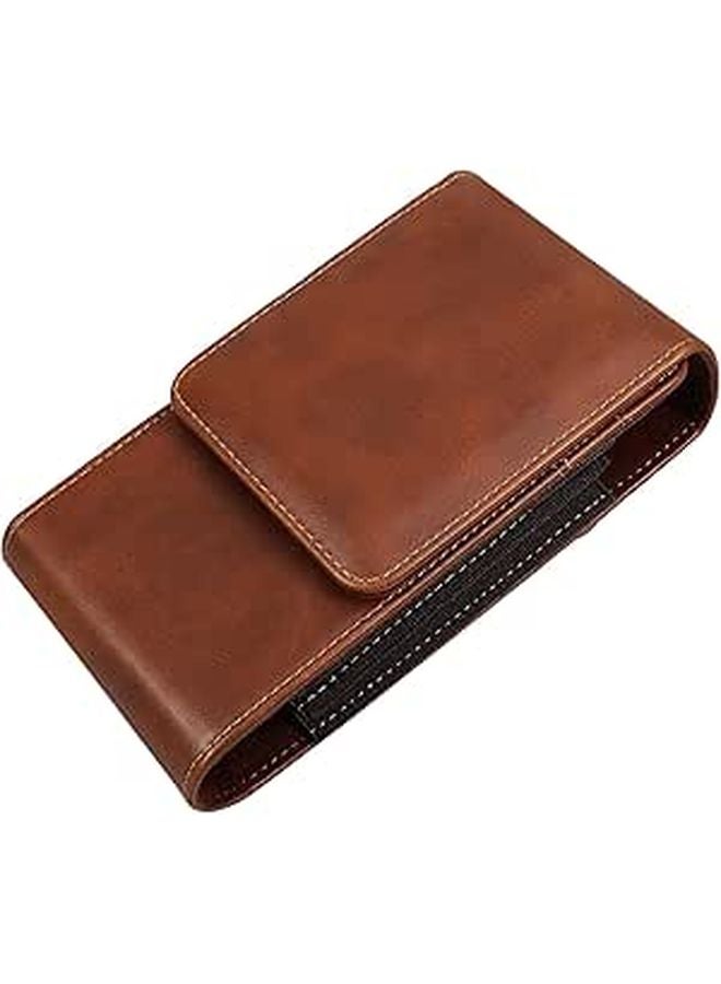 Brown Leather Mens Phone Waist Bag Dual Card Slots Belt Clip For Outdoor Sports - Image 1