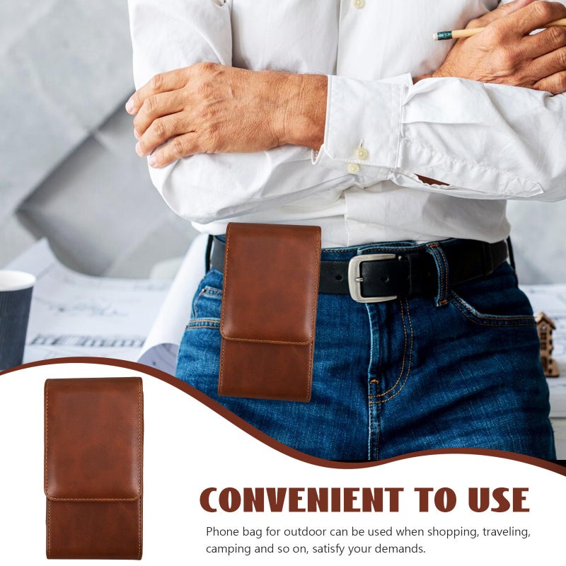 Brown Leather Mens Phone Waist Bag Dual Card Slots Belt Clip For Outdoor Sports - Image 4