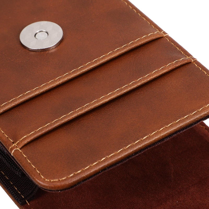 Brown Leather Mens Phone Waist Bag Dual Card Slots Belt Clip For Outdoor Sports - Image 5