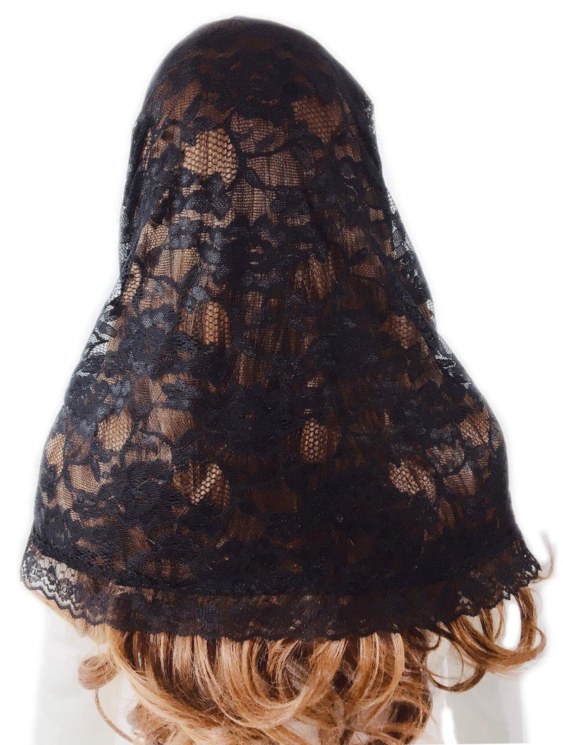 PAMOR Infinity Chapel Veil Floral Latin Mass Head Covering Lace Scarf Mantilla Veils for Church (Black) - Image 5