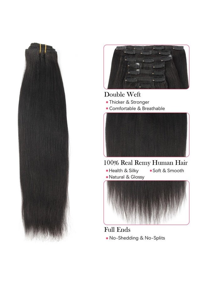 ABH AMAZINGBEAUTY HAIR - Yaki Straight Human Hair Extension Clip In Remy Hair Extensions Yaki Clip Ins For Black Women Brazilian Clip In Human Hair Extension 14 Inch Natural Black 120G 7Pcs - Image 1
