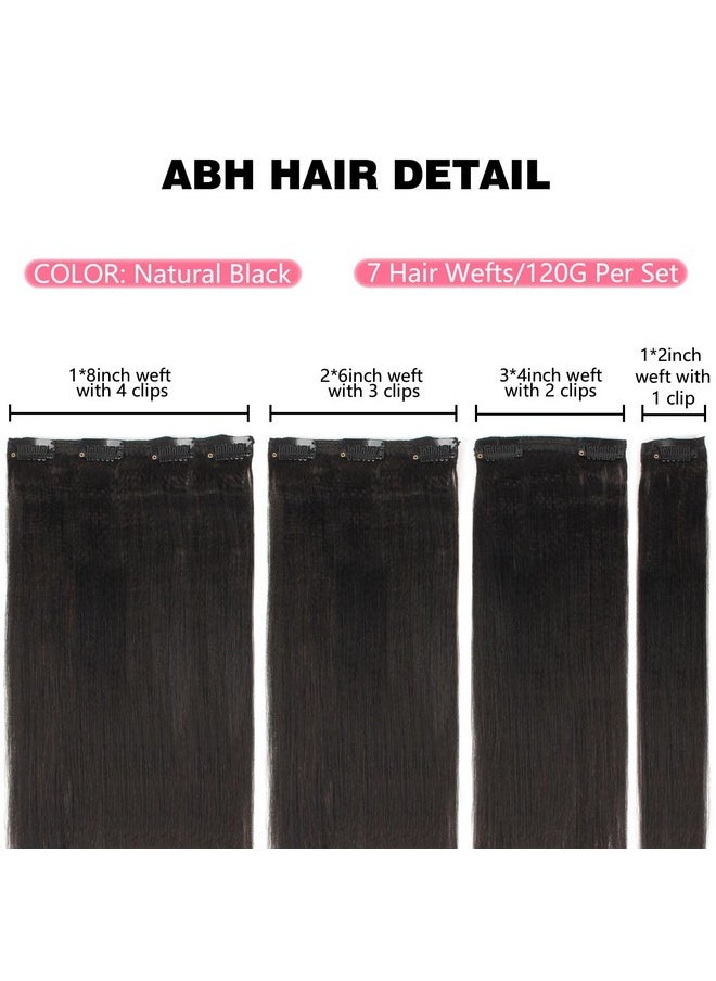 ABH AMAZINGBEAUTY HAIR - Yaki Straight Human Hair Extension Clip In Remy Hair Extensions Yaki Clip Ins For Black Women Brazilian Clip In Human Hair Extension 14 Inch Natural Black 120G 7Pcs - Image 1
