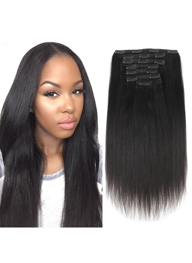 ABH AMAZINGBEAUTY HAIR - Yaki Straight Human Hair Extension Clip In Remy Hair Extensions Yaki Clip Ins For Black Women Brazilian Clip In Human Hair Extension 14 Inch Natural Black 120G 7Pcs - Image 1