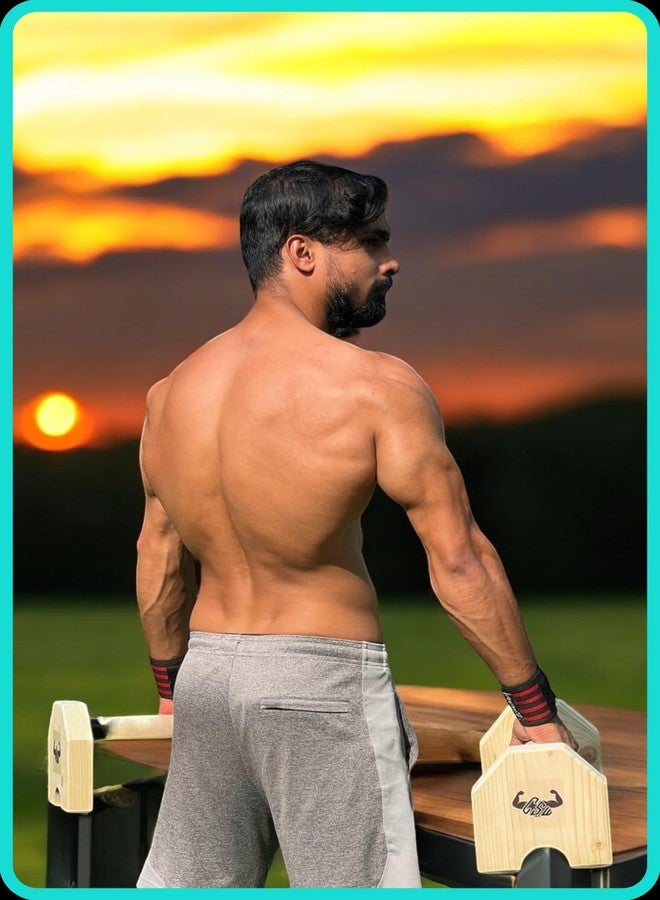 Calistreet workout مجموعة تمارين كالي ستريت - قضبان متوازية خشبية - معدات تمارين رياضية، حامل قضيب تمارين الضغط، حامل تمارين الضغط، قضبان متوازية مانعة للانزلاق، شديدة التحمل، قضيب يوغا (بني) - Image 5