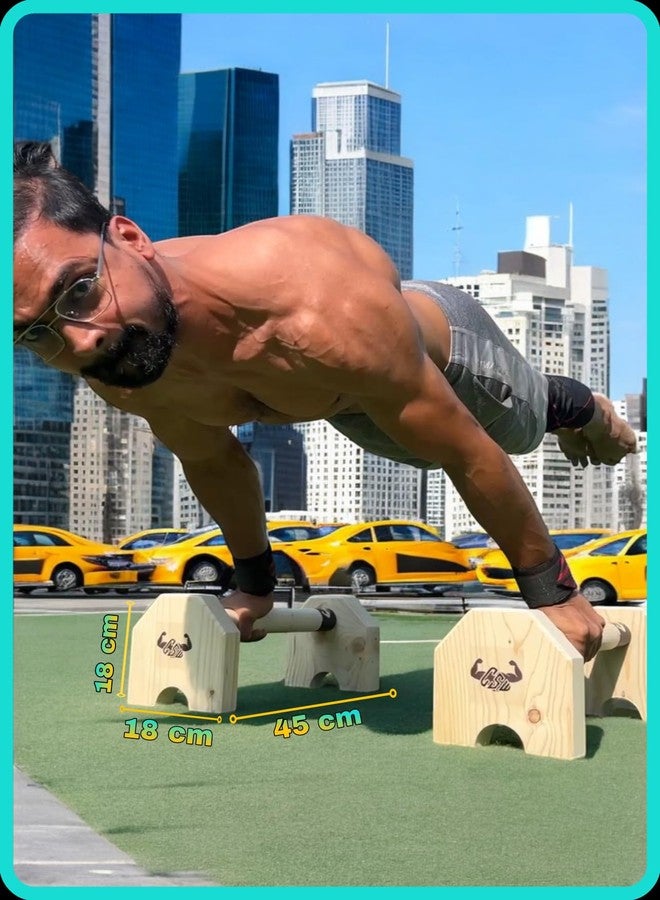 Calistreet workout مجموعة تمارين كالي ستريت - قضبان متوازية خشبية - معدات تمارين رياضية، حامل قضيب تمارين الضغط، حامل تمارين الضغط، قضبان متوازية مانعة للانزلاق، شديدة التحمل، قضيب يوغا (بني) - Image 3