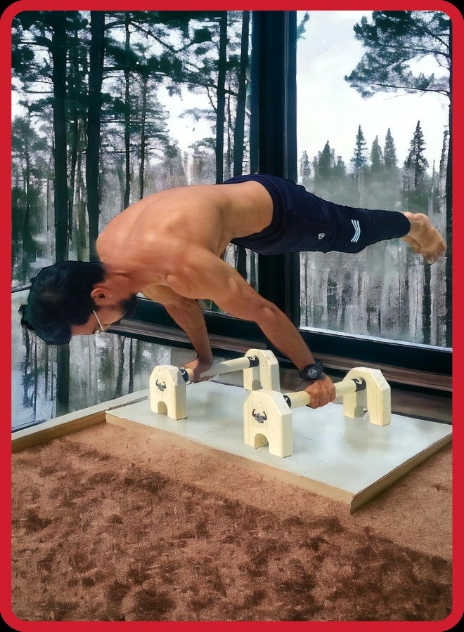 Calistreet workout مجموعة تمارين كالي ستريت - قضبان متوازية خشبية - معدات تمارين رياضية، حامل قضيب تمارين الضغط، حامل تمارين الضغط، قضبان متوازية مانعة للانزلاق، شديدة التحمل، قضيب يوغا (بني) - Image 1