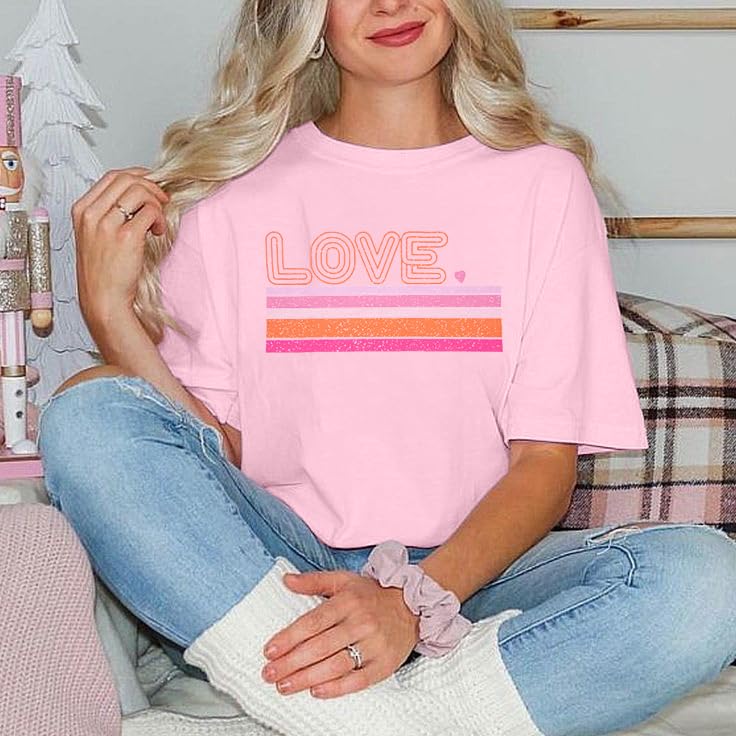 LUKYCILD Valentines Shirt Women Love Heart T-Shirts Funny Love Graphic Tee Casual Crewneck Short Sleeve Tops Pink - Image 3