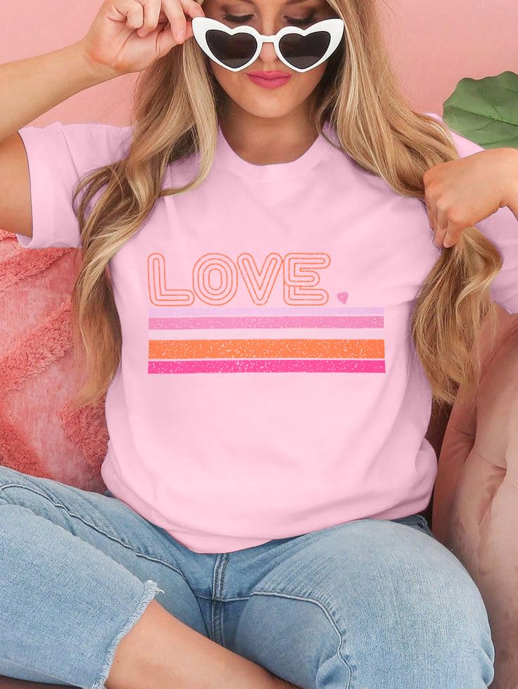 LUKYCILD Valentines Shirt Women Love Heart T-Shirts Funny Love Graphic Tee Casual Crewneck Short Sleeve Tops Pink - Image 2