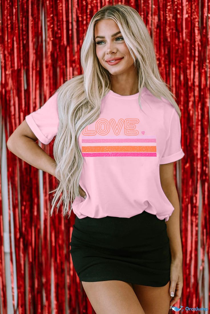 LUKYCILD Valentines Shirt Women Love Heart T-Shirts Funny Love Graphic Tee Casual Crewneck Short Sleeve Tops Pink - Image 5