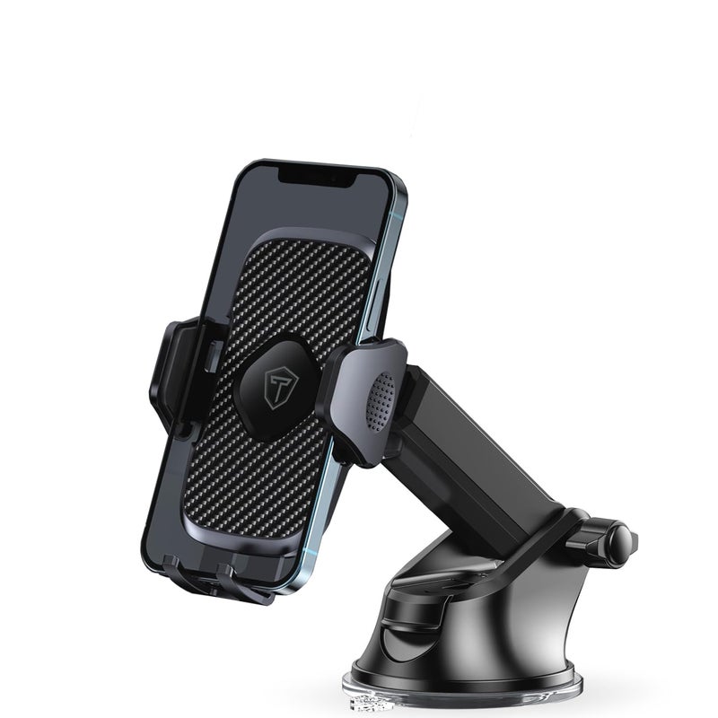 Tukzer Universal Car Mount Mobile Holder Stand| Strong Suction Cup, Double Shift Locking for Dashboard Windshield| Quick Touch Release, Long Telescopic Arm, 360° Rotatable Head| for All Mobile Phones,Black - Image 1