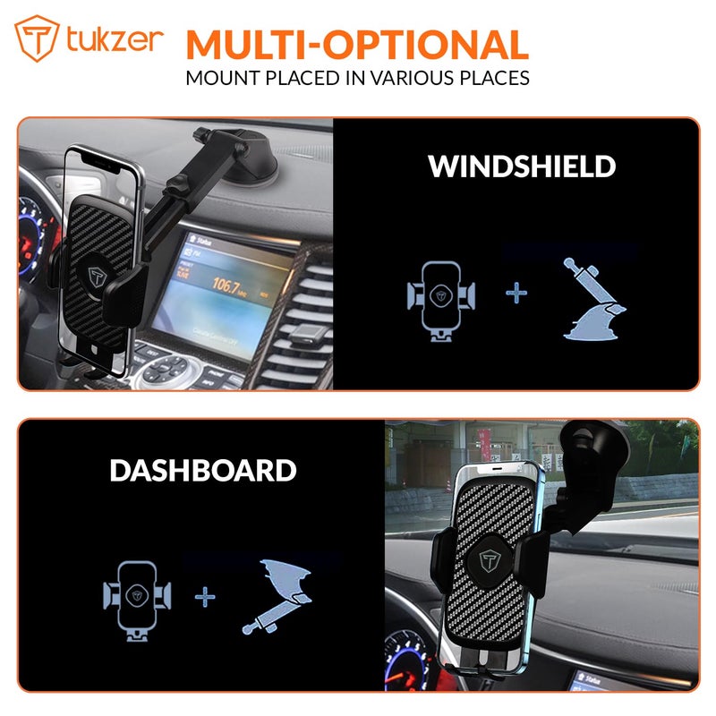Tukzer Universal Car Mount Mobile Holder Stand| Strong Suction Cup, Double Shift Locking for Dashboard Windshield| Quick Touch Release, Long Telescopic Arm, 360° Rotatable Head| for All Mobile Phones,Black - Image 3