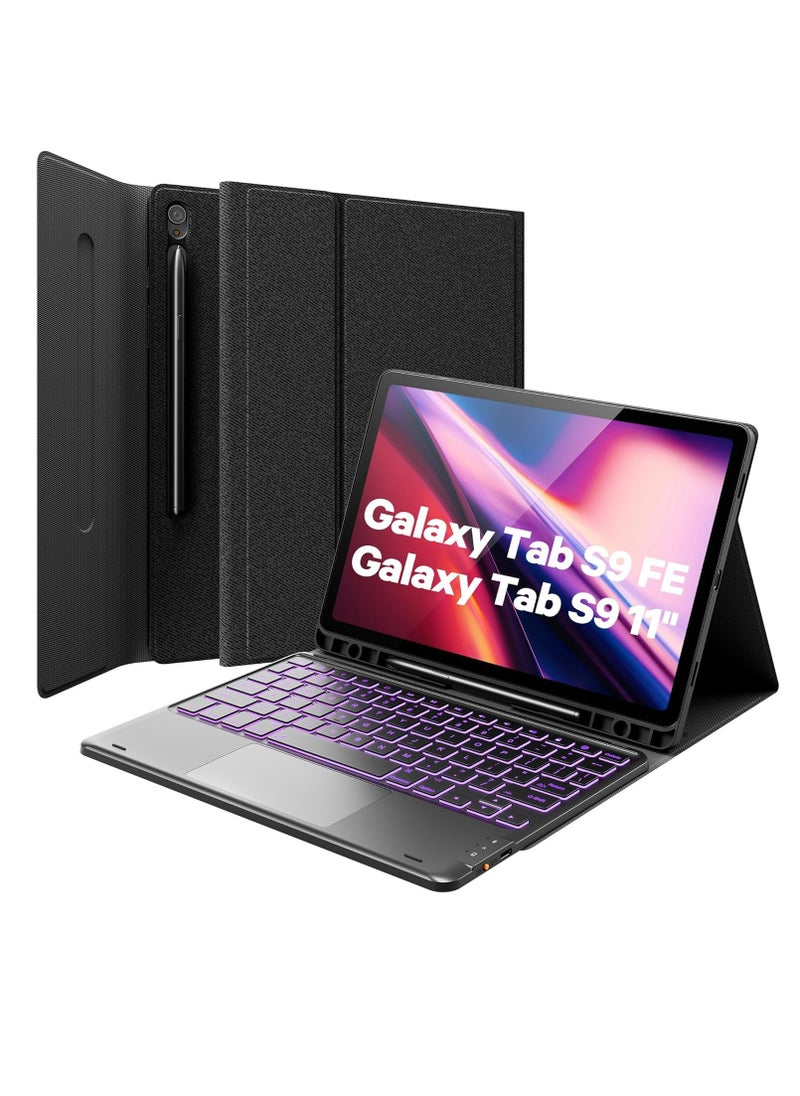 Generic - GreenLaw English and Arabic Keyboard Case for Samsung Galaxy Tab  S9 FE 5g Case with Keyboard, Galaxy Tab S9 Keyboard Case, 7 Color Backlit Touchpad Keyboard with Pencil Holder, Magnetic Detachable, for Galaxy Tab S9 FE 10.9", S9 11", - Image 1