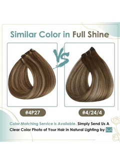 Full Shine Brown Hair Weft Extensions for Women Weft Hair Extensions Real Human Hair Medium Brown Highlights Blonde Sew in Hair Extensions Real Human Hair Highlight Brown Weft Real Hair 105g 18 Inch  - Image 5