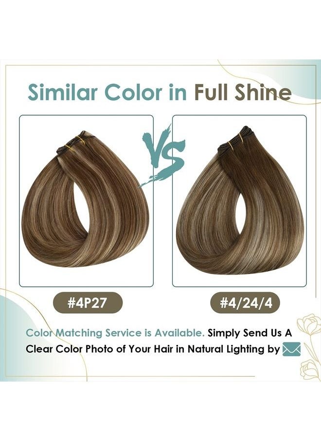 Full Shine Brown Hair Weft Extensions for Women Weft Hair Extensions Real Human Hair Medium Brown Highlights Blonde Sew in Hair Extensions Real Human Hair Highlight Brown Weft Real Hair 105g 18 Inch  - Image 5