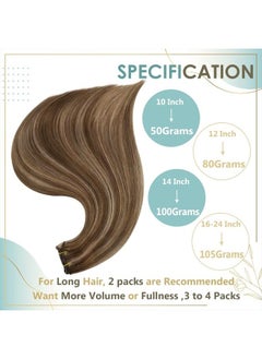 Full Shine Brown Hair Weft Extensions for Women Weft Hair Extensions Real Human Hair Medium Brown Highlights Blonde Sew in Hair Extensions Real Human Hair Highlight Brown Weft Real Hair 105g 18 Inch  - Image 3