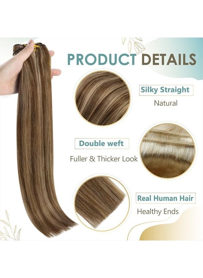 Full Shine Brown Hair Weft Extensions for Women Weft Hair Extensions Real Human Hair Medium Brown Highlights Blonde Sew in Hair Extensions Real Human Hair Highlight Brown Weft Real Hair 105g 18 Inch  - Image 4