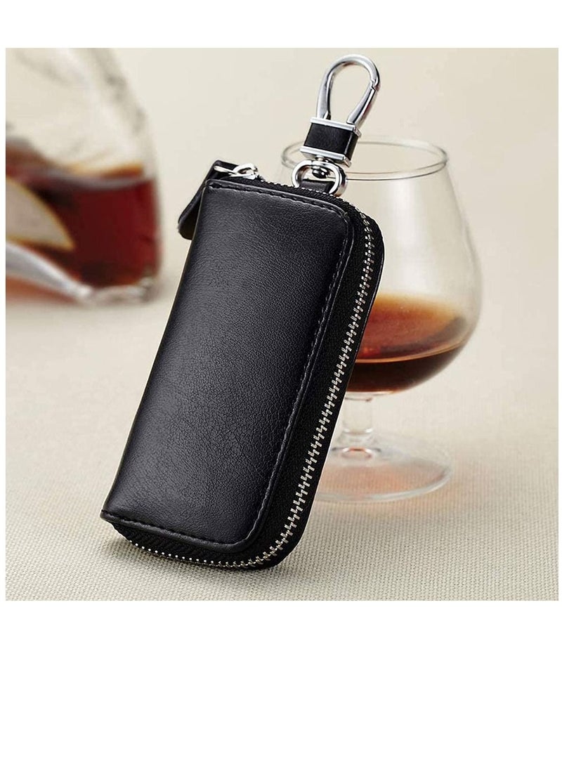 KASTWAVE - PU Leather Car Key Case Car Smart Key Chain Coin Holder Smart Key Holder Protection Car key Chain Bag Auto Remote Keyring Wallet Key Wallet Card Wallet Leather Wallet Black - Image 1