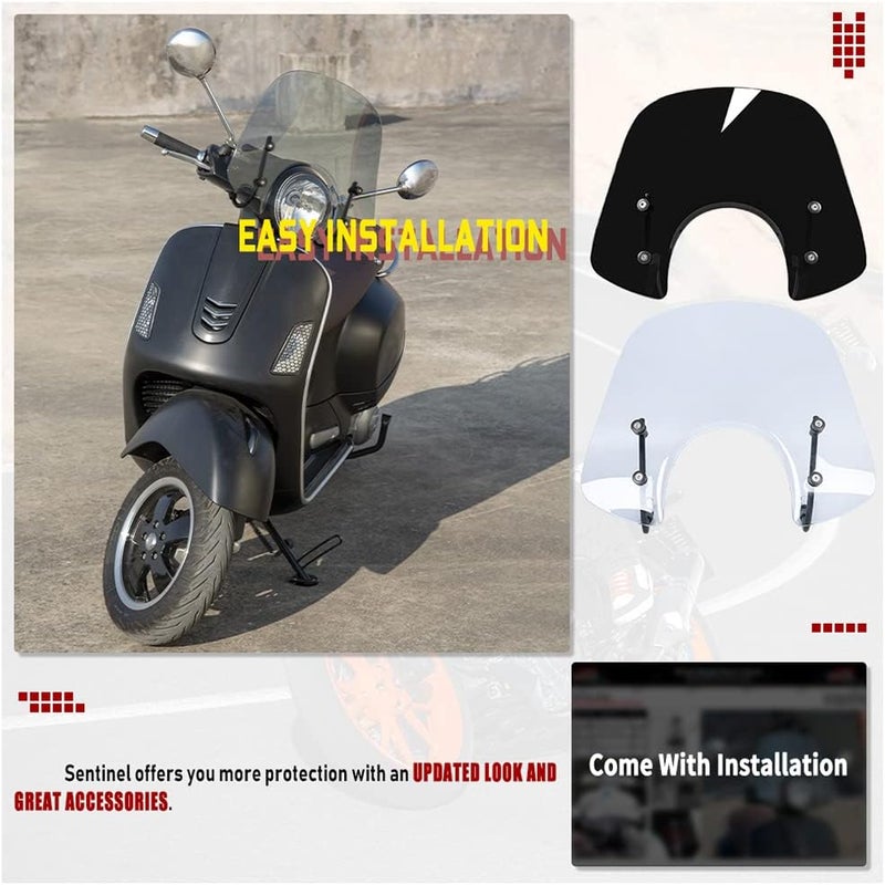 Fayedenicy Sport Bikes Scooter Windscreen Windshield Flyscreen Wind Screen Deflector Protector for Vespa LX 150 125 50 LX125 LX150 LX50 GT200 GT 200 GTS250 GTS300 GTS 250 300 125 Super Sport Bj (Light Smoke) - Image 5