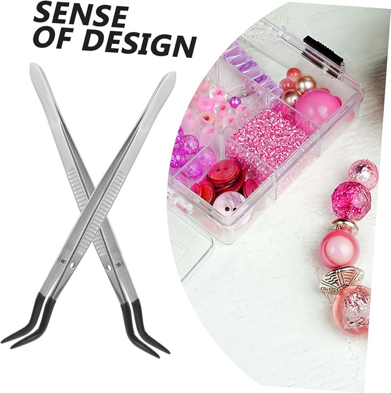 2pcs Black Rubber Tipped Curved Precision Tweezers for Jewelry Coins Stamps Hobbyists - Image 3