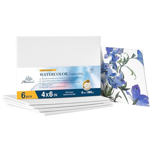 PHOENIX Watercolor Canvases for Painting 4x6 Inch6 Pack 100 Cotton Water Color Small Canvas Panels 8 Oz 260g White Blank Medium Texture Flat Canvases for Water Based Paints - Image 1