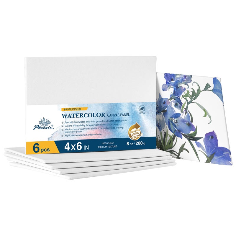 PHOENIX Watercolor Canvases for Painting 4x6 Inch6 Pack 100 Cotton Water Color Small Canvas Panels 8 Oz 260g White Blank Medium Texture Flat Canvases for Water Based Paints - Image 3