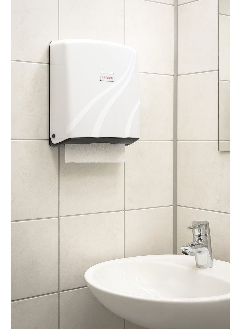 فلوسوفت موزع مناشف ورقية طي Z للتثبيت على الحائط مصنوع من بلاستيك ABS بسعة 300 منديل ورقي باللون الأبيض مقاس 22 سم × 22 سم - Image 3