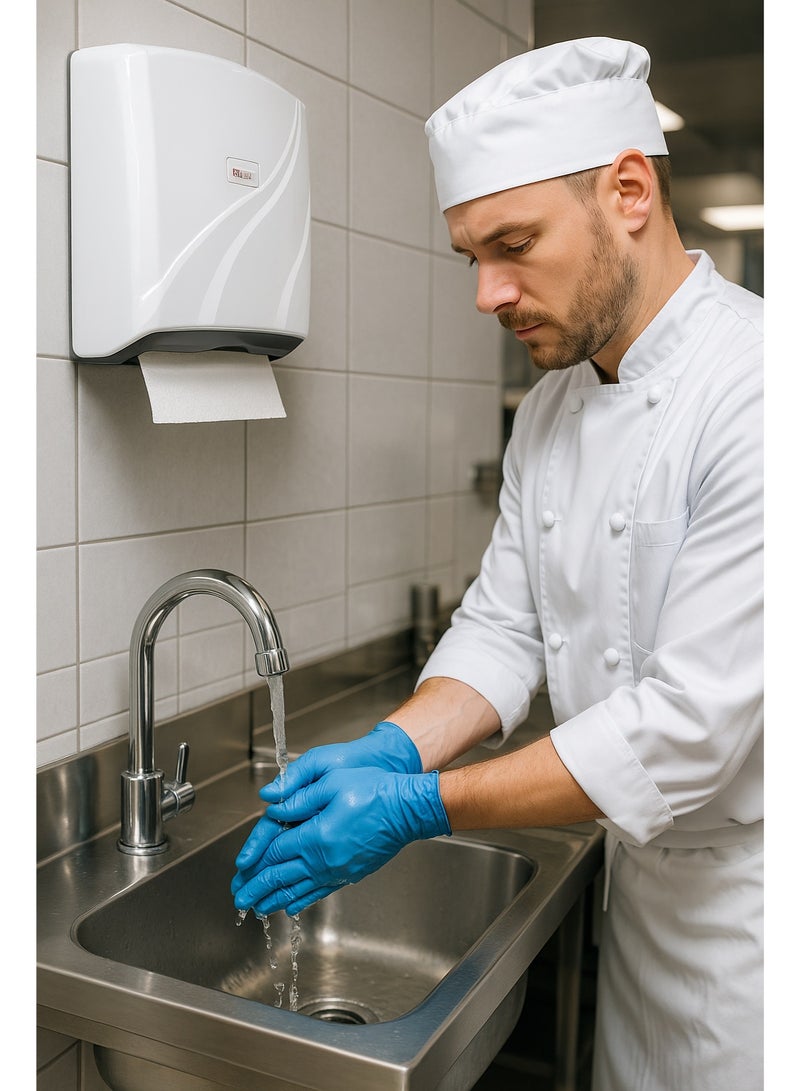 فلوسوفت موزع مناشف ورقية طي Z للتثبيت على الحائط مصنوع من بلاستيك ABS بسعة 300 منديل ورقي باللون الأبيض مقاس 22 سم × 22 سم - Image 2