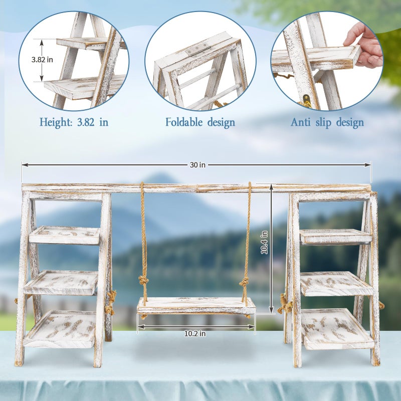 Flenpptly Wooden Cupcake Stand, 3 Tier Cupcake Display Stand for Dessert Display, Dessert Stands with Serving Tray and Foldable Stand for Party, Birthday, Wedding, Events, Baby Shower (White) - Image 3