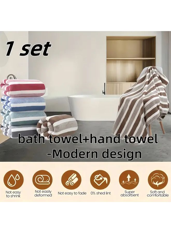 Green Stripes Quick Dry Towel Set Ultra Soft Absorbent for Bath Beach Travel - Image 1