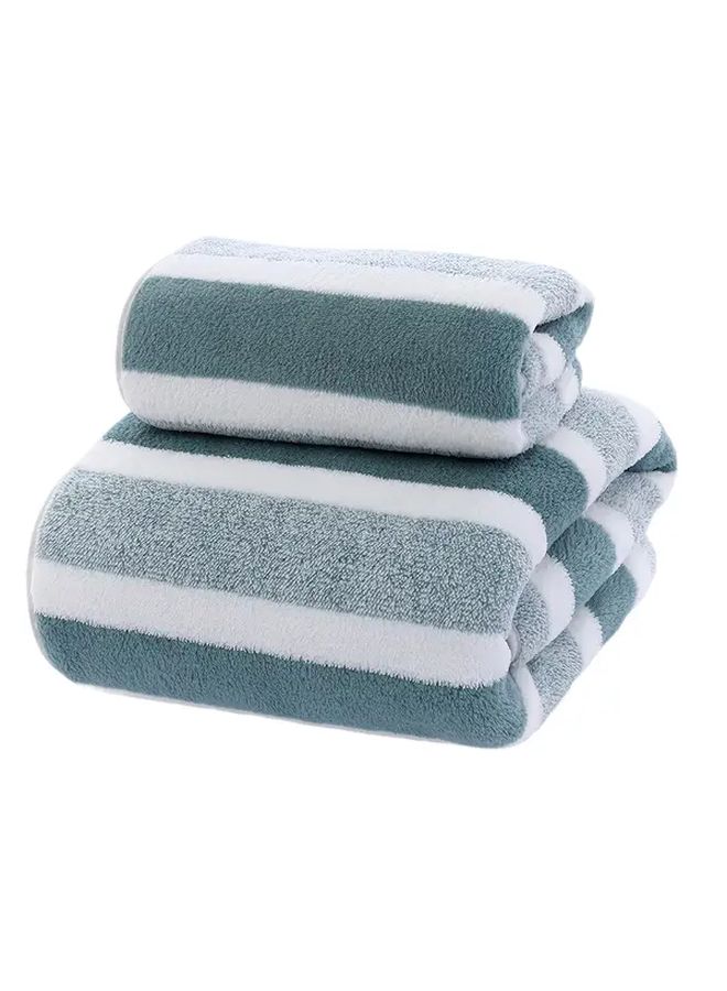 Green Stripes Quick Dry Towel Set Ultra Soft Absorbent for Bath Beach Travel - Image 3