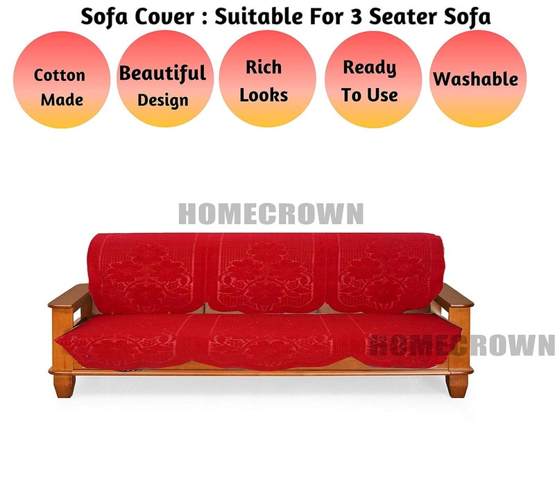 HOMECROWN Polycotton Standard Floral Design Embossed Texture Cotton 3 Seater Sofa Cover Standard Maroon - Image 5