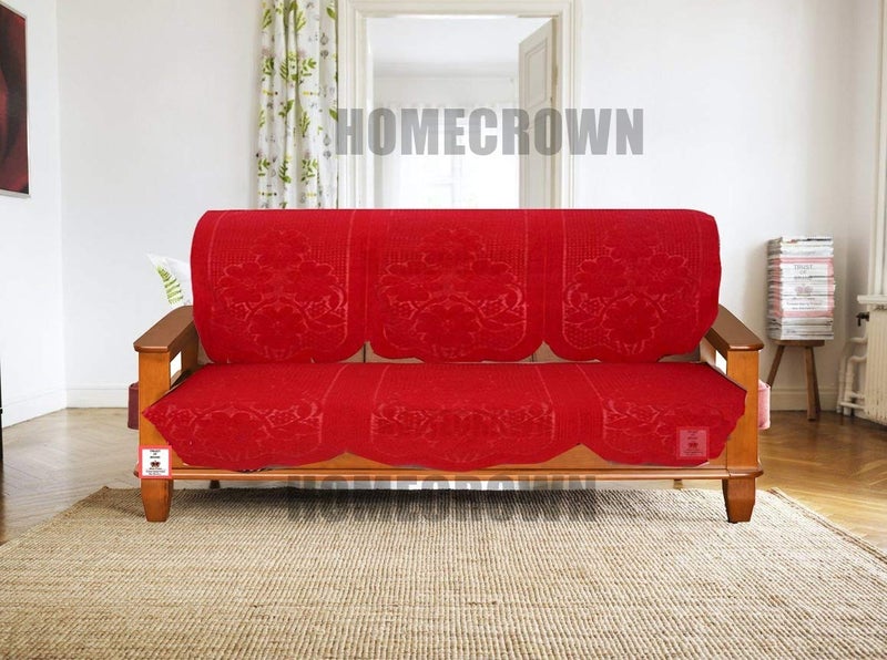HOMECROWN Polycotton Standard Floral Design Embossed Texture Cotton 3 Seater Sofa Cover Standard Maroon - Image 1