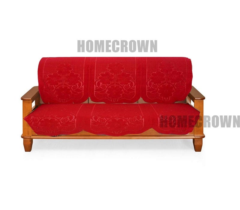 HOMECROWN Polycotton Standard Floral Design Embossed Texture Cotton 3 Seater Sofa Cover Standard Maroon - Image 2