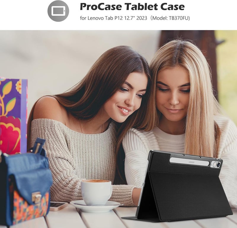 Procases Cover For Lenovo Tab P12 12.7 Inch 2023 Case Tb370Fu With Pen Holder, Slim Folio Case Protective Hard Shell Lightweight Stand Smart Cover For 12.7 Inch Lenovo Tab P12 2023 -Black - Image 5