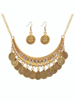 roaiss 2 Pieces of Gold Vintage Jewelry Antique Gold Coin Collar Chain Ethnic Romance Tassels Necklace Earrings Set  - Image 3
