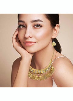 roaiss 2 Pieces of Gold Vintage Jewelry Antique Gold Coin Collar Chain Ethnic Romance Tassels Necklace Earrings Set  - Image 2