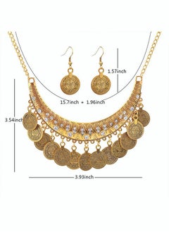 roaiss 2 Pieces of Gold Vintage Jewelry Antique Gold Coin Collar Chain Ethnic Romance Tassels Necklace Earrings Set  - Image 4